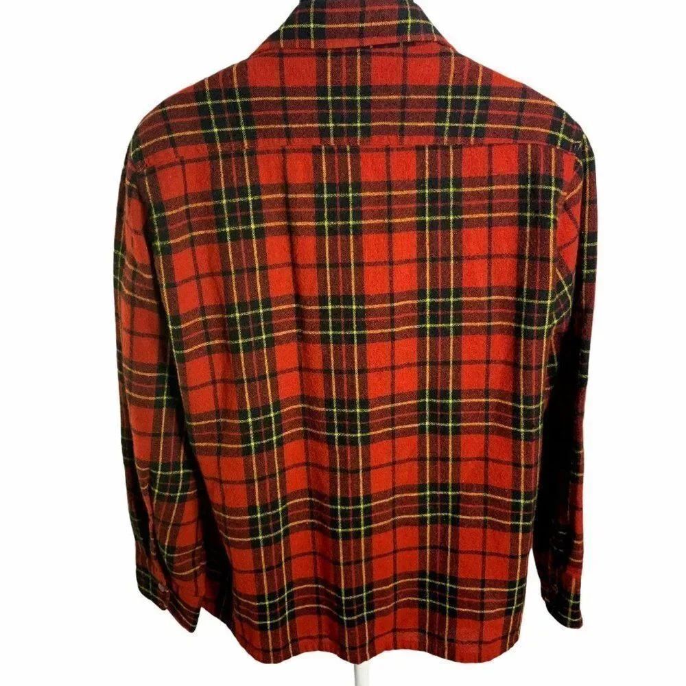 Vintage 70s Wool Button Down Shirt Jacket L Red - Picture 5 of 6